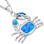 925 Sterling Silver Simulated Blue Opal Crab Marine Pendant Necklace