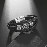 Men’s Black Braided Leather-Look Bracelet with Star of David Charm Jewish Heritage Jewelry