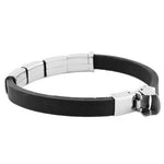 Stainless Steel Black Rubber Silicone Silver-Tone Men's Bracelet