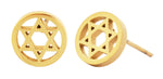 Womens Girls Yellow-Tone Stainless Steel Star of David Stud Earrings