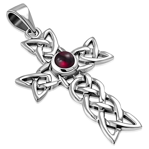 Women's Simulated Gemstone Cross Celtic Knot 925 Sterling Silver Pendant Necklace