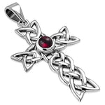 Women's Simulated Gemstone Cross Celtic Knot 925 Sterling Silver Pendant Necklace