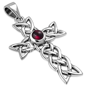 Women's Simulated Gemstone Cross Celtic Knot 925 Sterling Silver Pendant Necklace