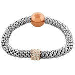 Stainless Steel Rose Gold-Tone Silver-Tone White CZ Stretch Mesh Bracelet