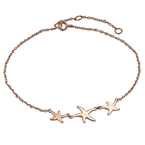 925 Sterling Silver Yellow Gold-Tone Three Triple Starfish Anklet Bracelet