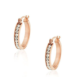 Stainless Steel Yellow Gold-Tone White Clear CZ Classic Round Hoops Earrings