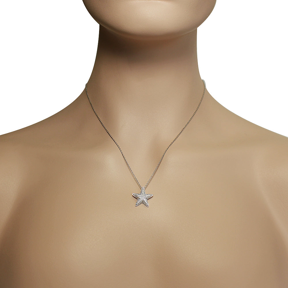 925 Sterling Silver White CZ Womens Starfish Pendant Necklace
