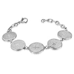 Stainless Steel Silver-Tone Religious Cross Padre Nuestro Spanish Prayer Link Bracelet
