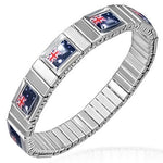 Stainless Steel Silver-Tone Australian Stretch Flag of Australia Patriotic Bracelet