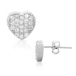 925 Sterling Silver White CZ Love Heart Womens Girls Stud Earrings