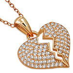 925 Sterling Silver Broken Heart CZ Pendant Necklace