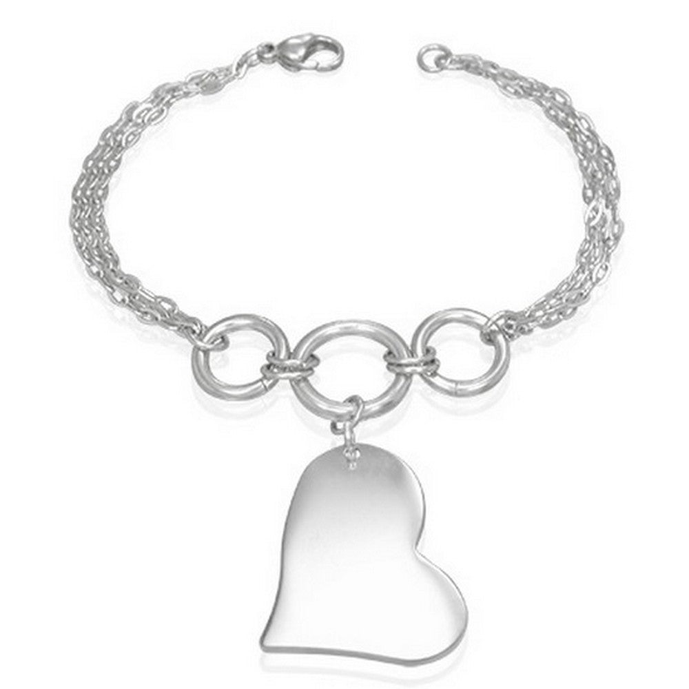 Love Heart Charm Womens Link Chain Bracelet
