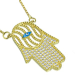 925 Sterling Silver White Clear CZ Evil Eye Protection Hamsa Pendant Necklace, 18"