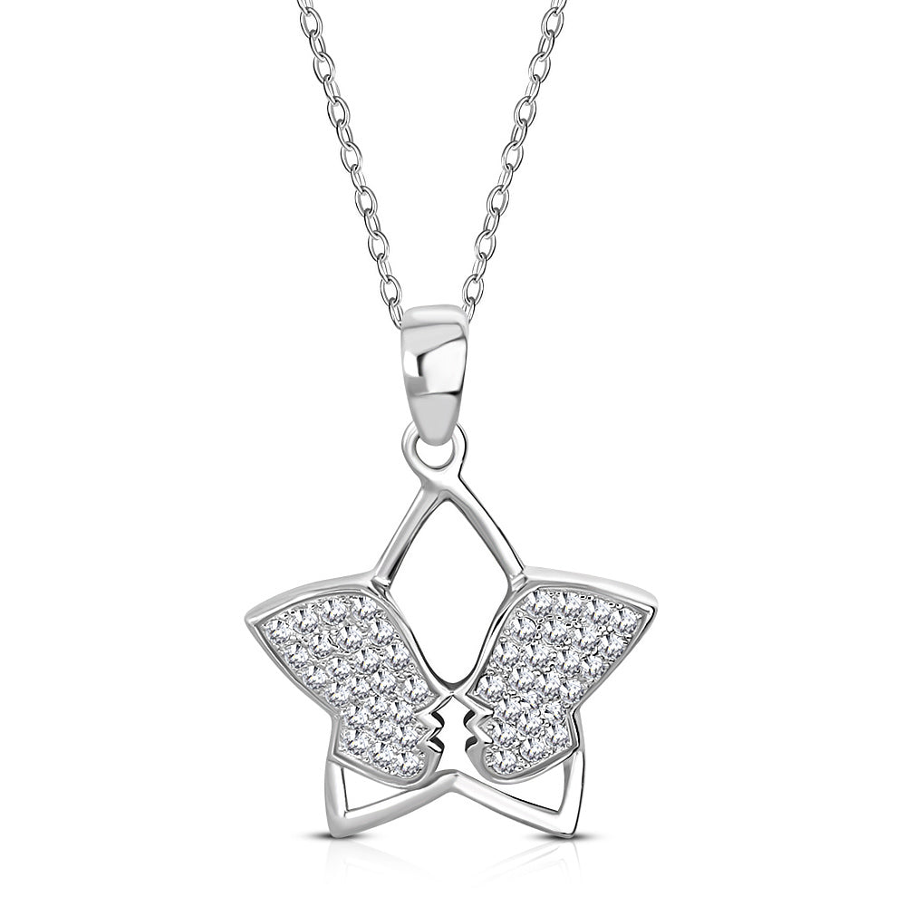 925 Sterling Silver White Clear CZ Star Pendant Necklace