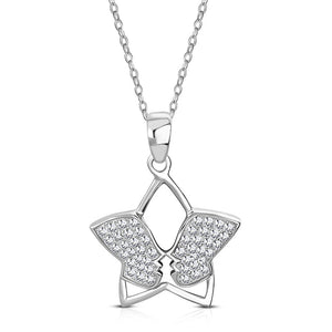 925 Sterling Silver White Clear CZ Star Pendant Necklace