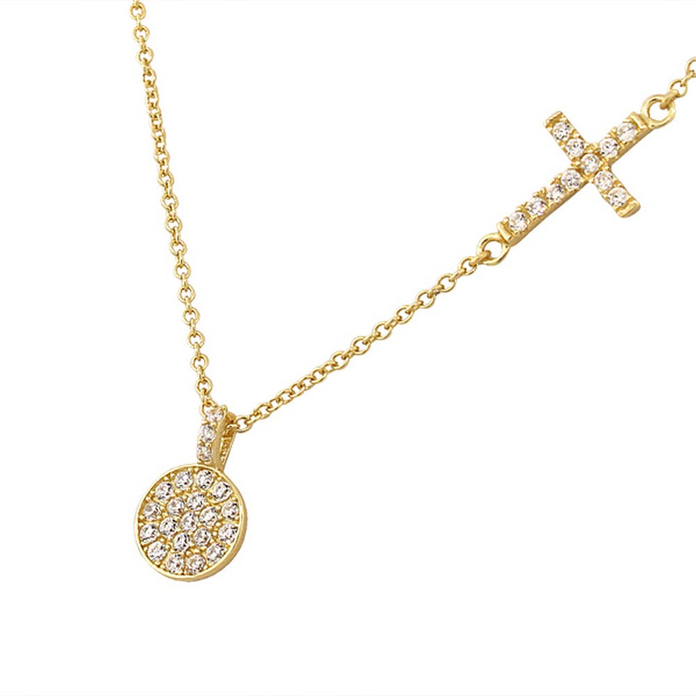 Gold Cluster and Cross Necklace Pendant Sterling Silver Cubic Zirconia