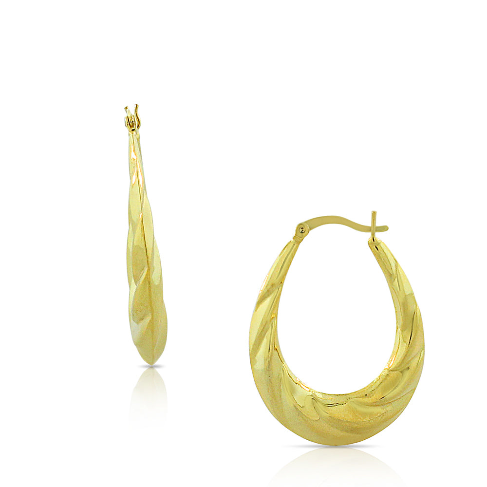 Sterling Silver Yellow Gold-Tone Oval Hoop Earrings, 1.40"