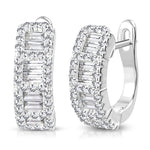 925 Sterling Silver Rose Gold-Tone Baguette Round CZ Hoop Huggie Earrings