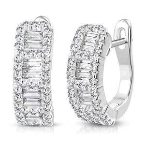 925 Sterling Silver Rose Gold-Tone Baguette Round CZ Hoop Huggie Earrings