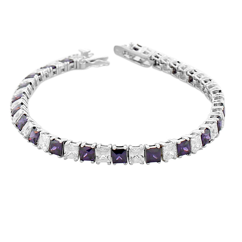 925 Sterling Silver Princess White Multicolor CZ Classic Tennis Bracelet