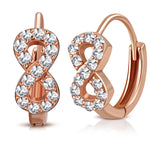 925 Sterling Silver Small Rose Gold White CZ Infinity Womens Girls Hoop Huggie Earrings
