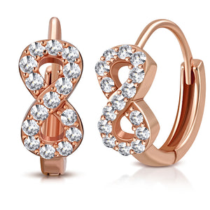 925 Sterling Silver Small Rose Gold White CZ Infinity Womens Girls Hoop Huggie Earrings