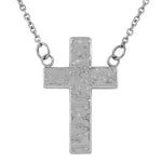 Stainless Steel Silver-Tone Hammered Finish Cross Pendant Necklace