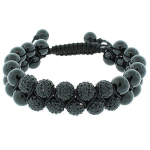 Black CZ Ball Double Row Beaded Adjustable Macrame Bracelet
