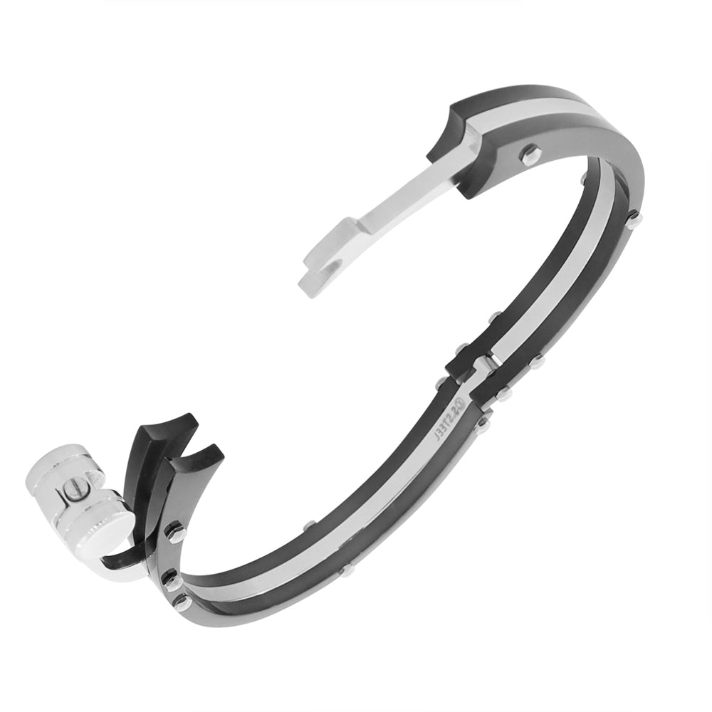 Stainless Steel Silver Black Two-Tone Handcuff Men's Bracelet