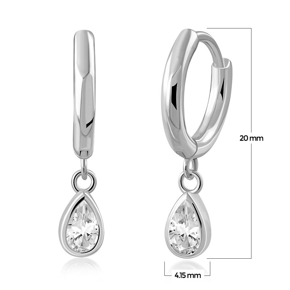 My Daily Styles Womens 925 Sterling Silver Huggie Drop Earrings with Bezel Set Pear-Shaped CZ