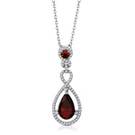 925 Sterling Silver red Ruby-Tone CZ Teardrop Large Statement Pendant Necklace