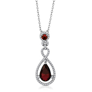 925 Sterling Silver red Ruby-Tone CZ Teardrop Large Statement Pendant Necklace
