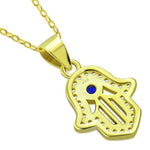 My Daily Styles 925 Sterling Silver CZ Small Hamsa Pendant Necklace with Blue CZ Accent - Adjustable Chain 16"-18"
