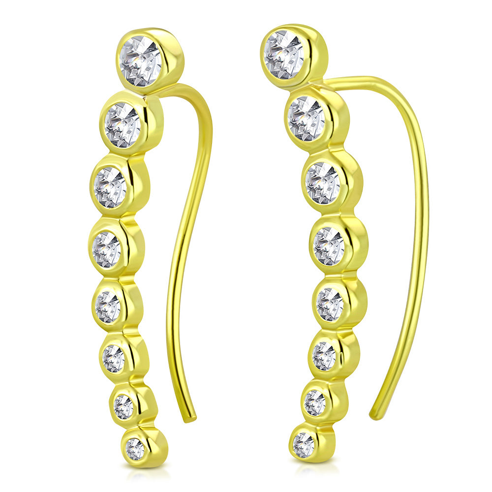 Yellow Gold-Tone Bezel-Set White CZ Ear Crawler Earrings