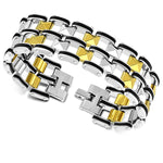 Stainless Steel Silver-Tone Gold-Tone Black Wide Link Chain Men's Bracelet, 8.75"