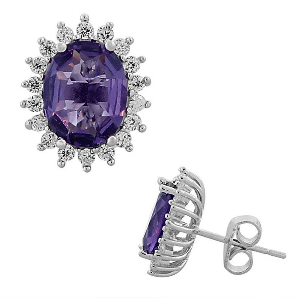 925 Sterling Silver Multicolor White CZ Oval Womens Stud Earrings