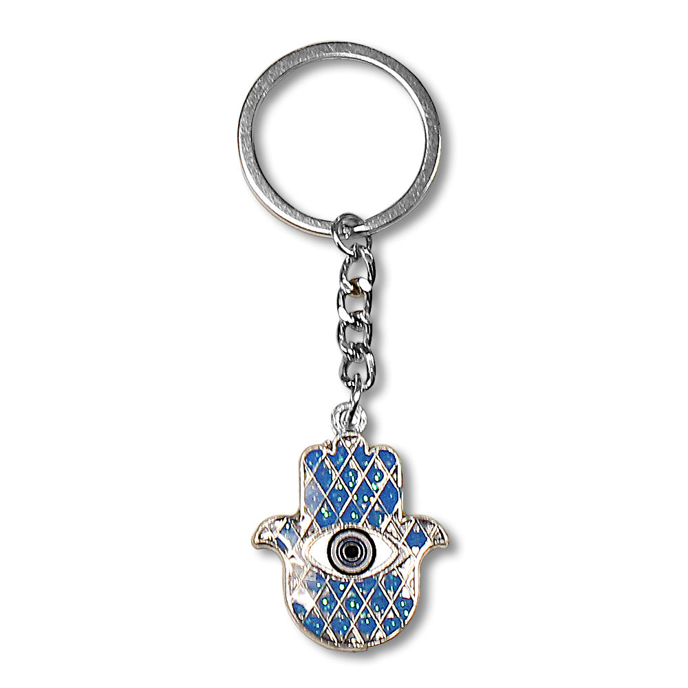 Evil Eye Protection Hamsa Hand Good Luck Key Chain Keychain with Traveler's Prayer in Hebrew