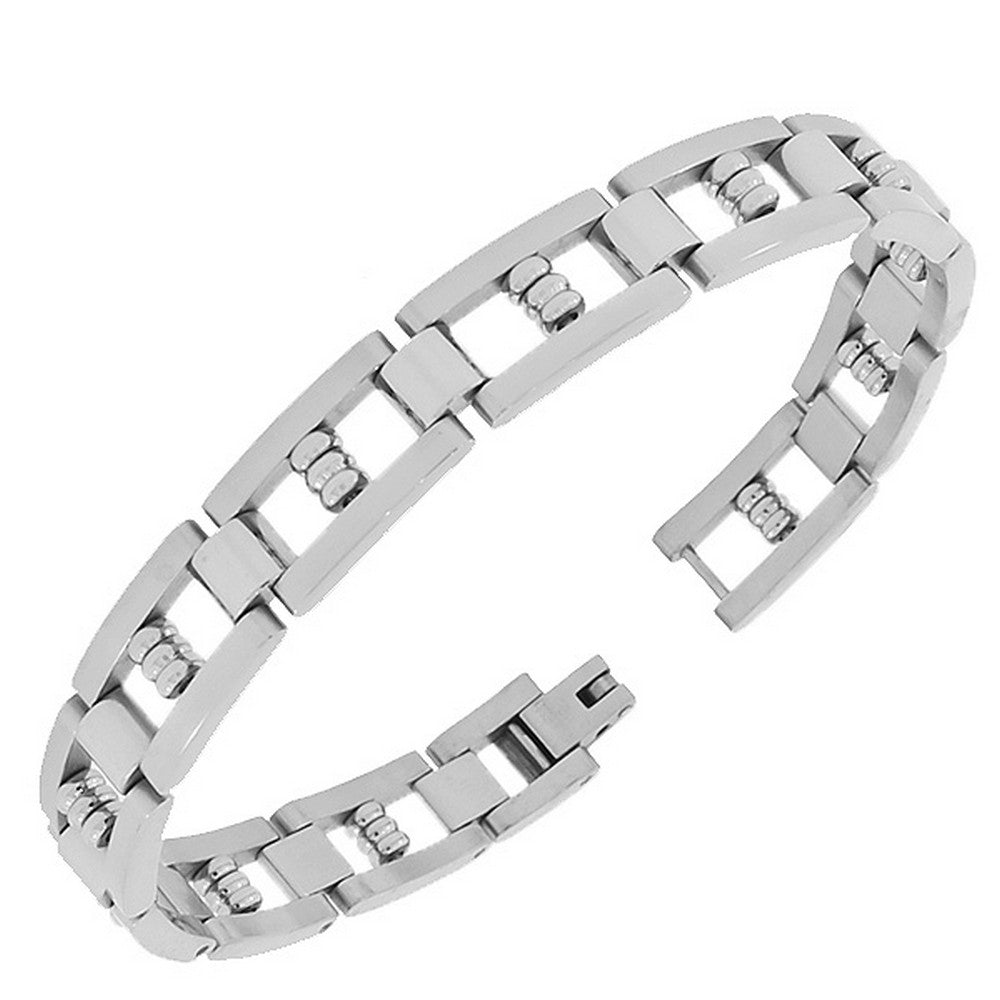 Stainless Steel Silver-Tone Link Chain Mens Bracelet