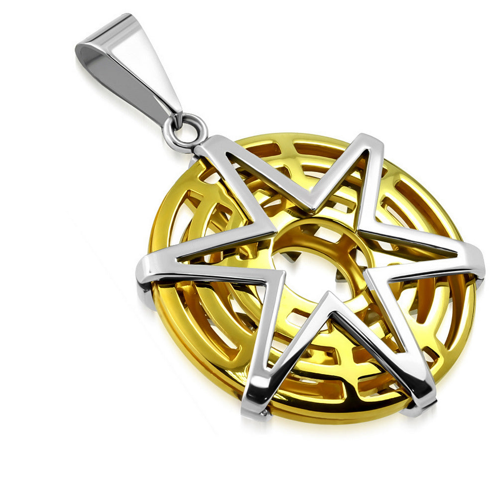Mens Stainless Steel Six Pointed Star Circle Pendant Necklace