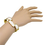 Fashion Alloy Yellow Gold-Tone White Faux PU Leather Bangle Bracelet