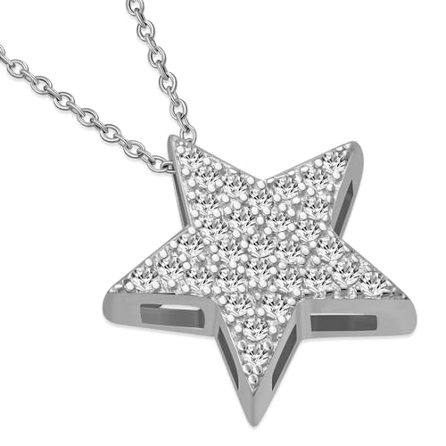 My Daily Styles 925 Sterling Silver Star-Shaped CZ Pendant Necklace - 18" Cable Chain Included