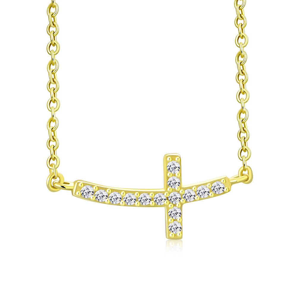 925 Sterling Silver Womens Sideways Religious Cross White CZ Pendant Necklace
