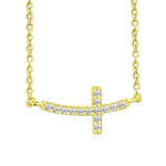925 Sterling Silver Womens Sideways Religious Cross White CZ Pendant Necklace