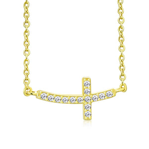925 Sterling Silver Womens Sideways Religious Cross White CZ Pendant Necklace