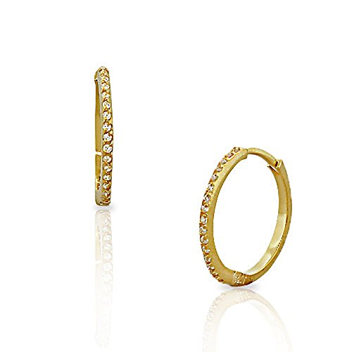 925 Sterling Silver Yellow Gold-Tone White Round CZ Womens Hoop Huggie Earrings