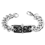 Stainless Steel Silver-Tone Fleur de Lis Link Chain Mens Bracelet