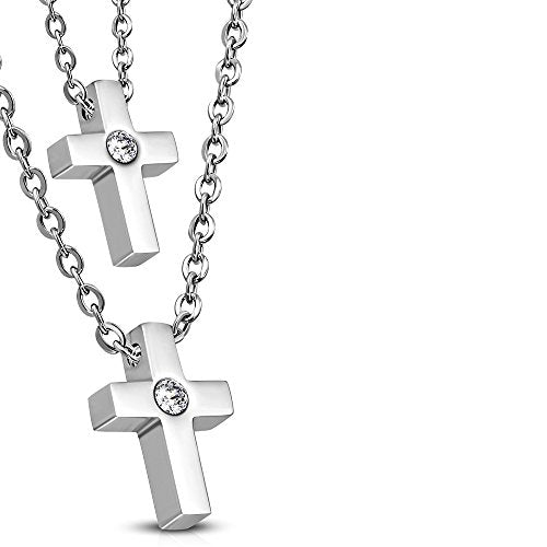 Double Layered Cross Necklace Pendant Stainless Steel