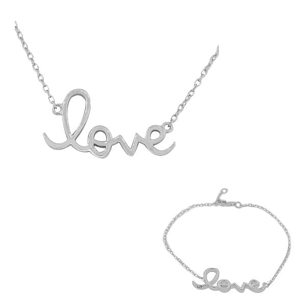 925 Sterling Silver Love Heart Charm Pendant Necklace Link Chain Bracelet Set
