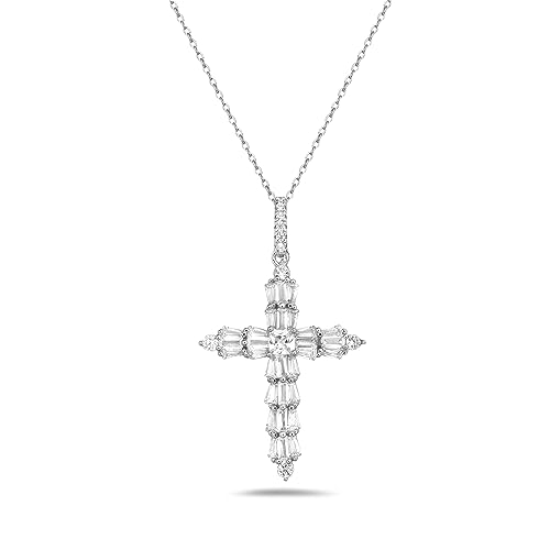 My Daily Styles 925 Sterling Silver Womens or Girls Cubic Zirconia Cross Pendant Necklace And Adjustable Chain 16"-18"