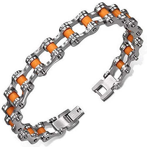 Stainless Steel Silver-Tone White Rubber Link Mens Bracelet